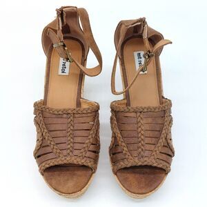 Not Rated Womens Sandals Sz 9.5 Cork Brown Wedge Sandal Gladiator Slingback